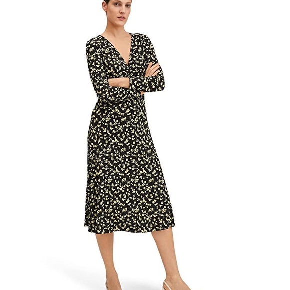 Mango Floral Printed Ruched Midi Dress - Picture 1 of 8